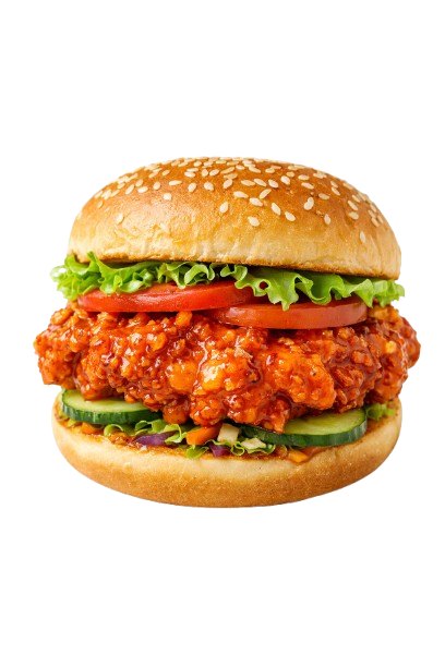 Blazing Tori Burger di atas alas kotak-kotak